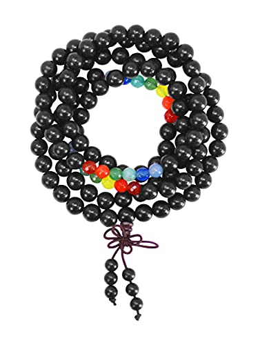 Mandala Crafts Black Natural Wood Mala Beads Necklace 7 Chakra Japa Mala Beads 108 Necklace 108 Mala Beads Bracelet Mala Prayer Beads Necklace for Men Women Mala Meditation Beads - Image 2