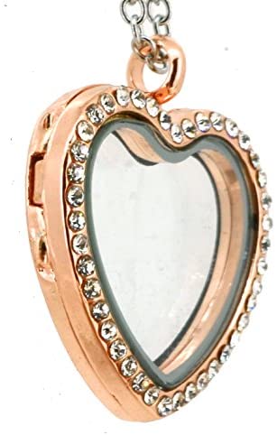 Heart See Through Glass Memory Floating Charm Locket Pendant Necklace (Copper Rhinestone) - Image 3
