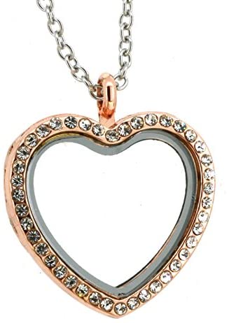 Heart See Through Glass Memory Floating Charm Locket Pendant Necklace (Copper Rhinestone) - Image 2