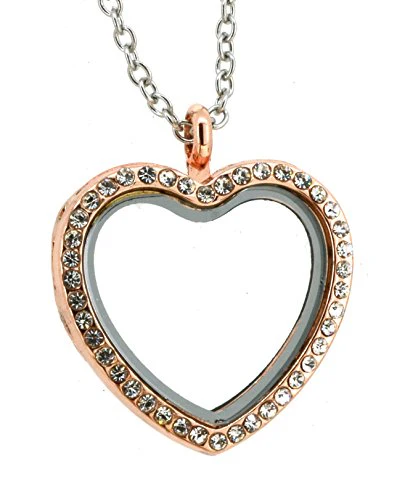 Heart See Through Glass Memory Floating Charm Locket Pendant Necklace (Copper Rhinestone) - Image 7