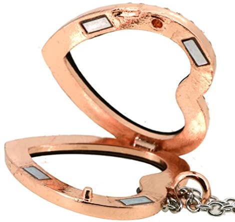 Heart See Through Glass Memory Floating Charm Locket Pendant Necklace (Copper Rhinestone) - Image 4
